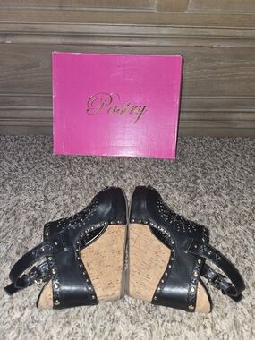 Pastry Black Studded Cork Wedge Sandals